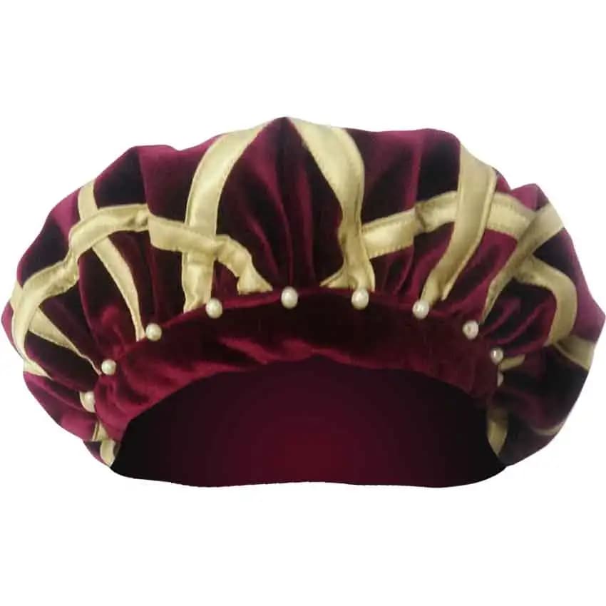 Medieval Renaissance Mens Hat Retro Tudor Kings Red Velvet Headwear Henry VII Black Floppy Hat With Pearls