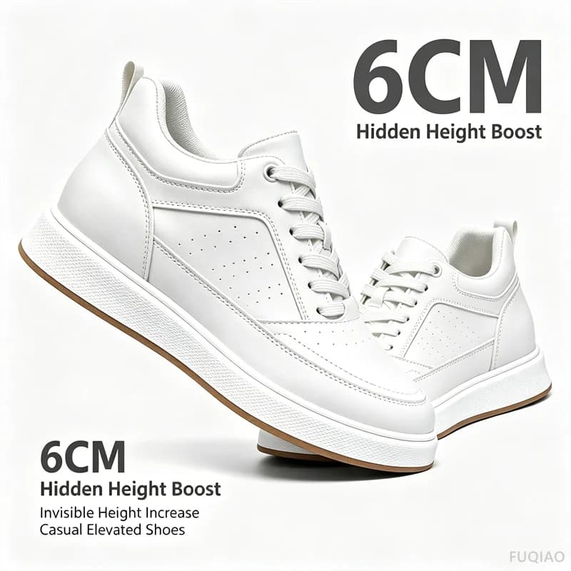 6CM Hidden Height Increase Men Leather Skate Shoes Invisible Elevator Sneakers Breathable Casual Platform Shoes Daily Walking