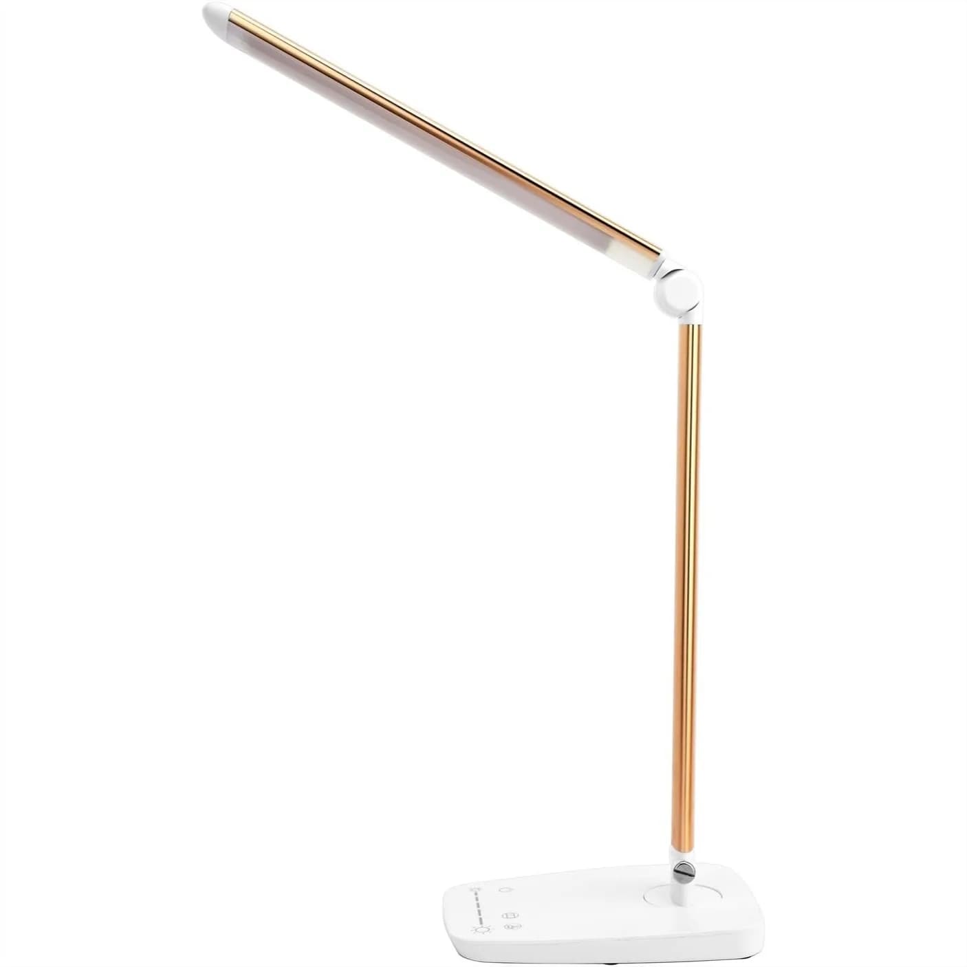 Lampada da Scrivania LED Dimmerabile con Porta USB, Controllo Touch, Collo Flessibile Pieghevole, Protezione Occhi, Adattatore AC UL, Oro Rosa
