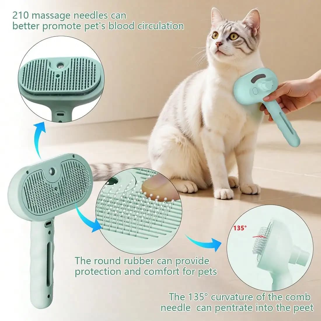 Spazzola per toelettatura animali con spray elettronico - Strumento delicato per la rimozione del pelo per gatti e cani, spazzola a vapore per animali, riduce la perdita di pelo, morbida B