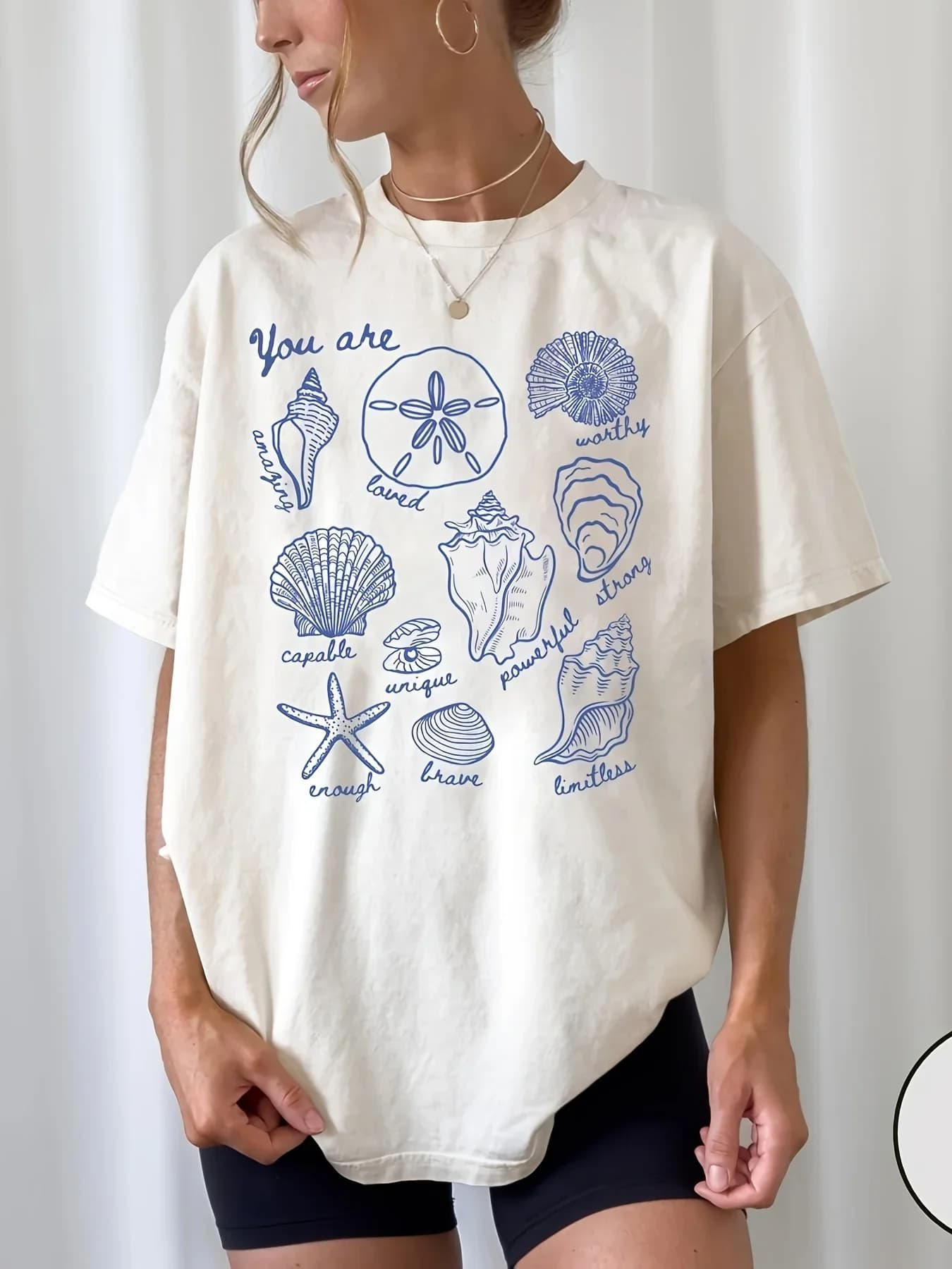 T-shirt a maniche corte con motivo marino stampato blu, stile casual e versatile, adatta per l'uso quotidiano e da gita delle donne