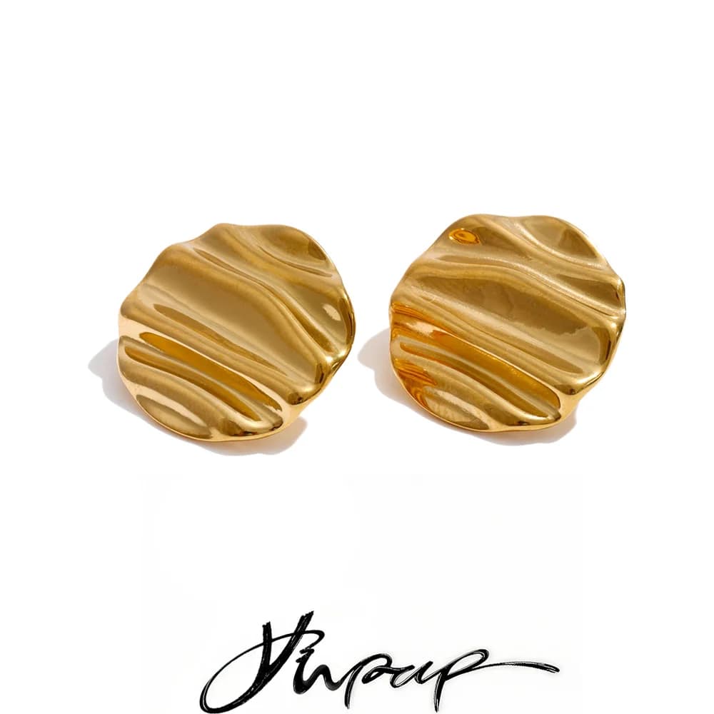 Yhpup 23*23mm Stainless Steel Round Daily Stud Earrings Gold Color PVD Plated Wholesale Versatile Lightweight Jewelry Waterproof