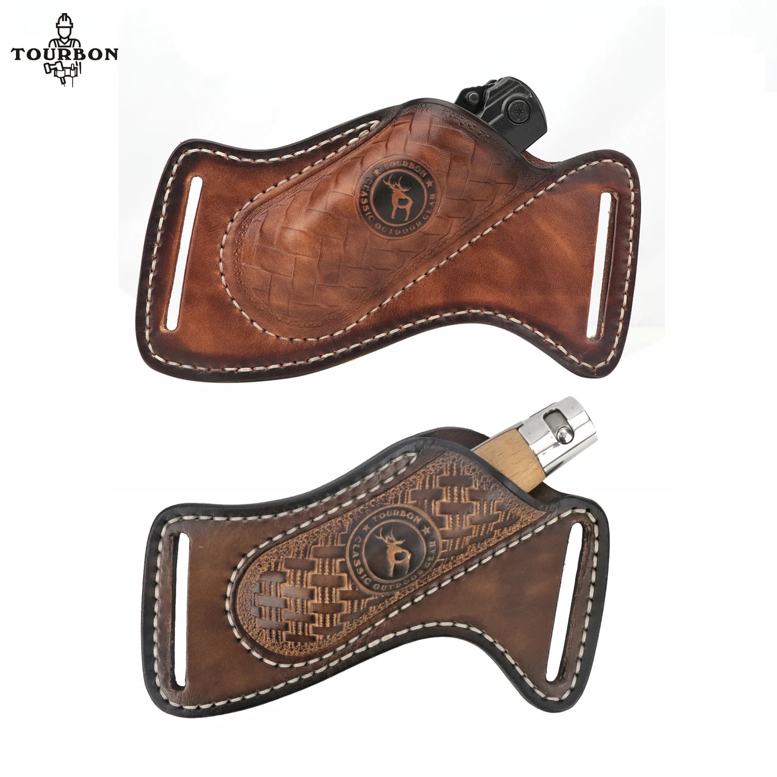 Tourbon EDC Organizer tascabile in pelle per coltello pieghevole Mini portacoltelli Multitool EDC Carrier Pocket Slip con passante per cintura marrone