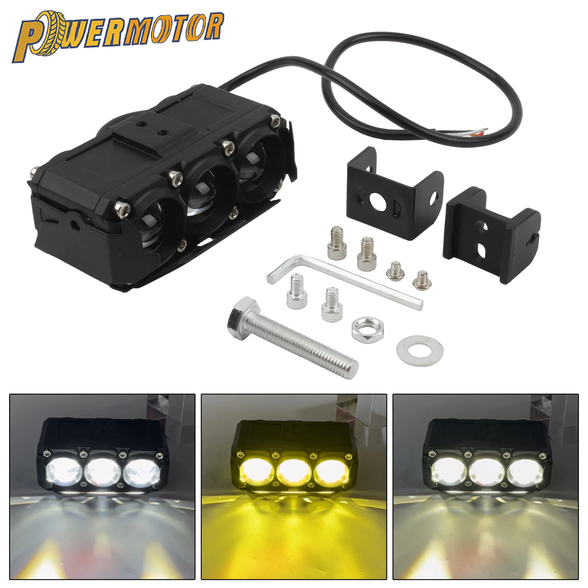 Faretto per moto 3 lenti Faro a LED con ventole 12V 24V Dual Color Hi/Low Beam Fendinebbia per UTV ATV Motocross Accessori
