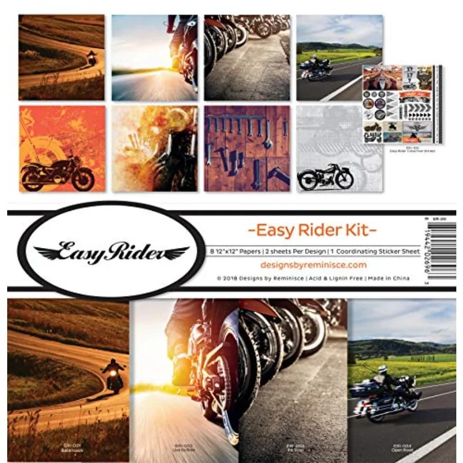 REMBC Easy Rider Scrapbook Collection Kit, Multi Color Palette, 12x12 inches
