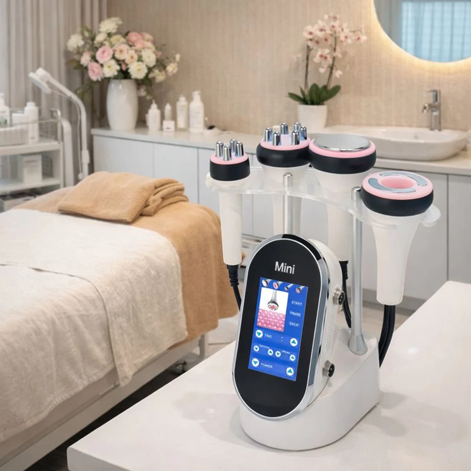 Macchina Dimagrante a Cavitazione Ultrasonica 4-in-1 40Khz, Massaggiatore Facciale, Dispositivo di Bellezza per Rassodamento della Pelle e Lifting del Viso con Aspirazione a Vuoto
