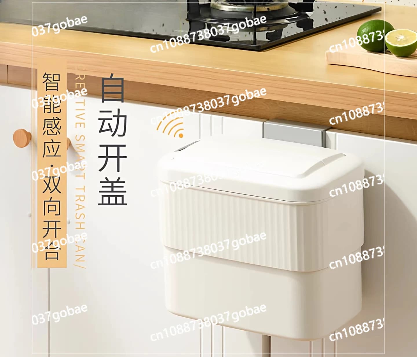 Cestino per Rifiuti da Appendere alla Porta dell'Armadio, Bidone da Cucina, Contenitore per Carta Igienica da Parete con Coperchio Intelligente