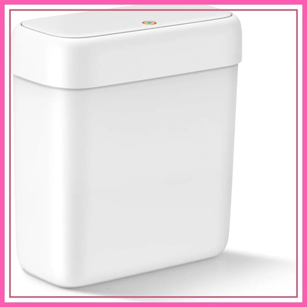 Cestino per Rifiuti Sottile da 2,6 Galloni con Coperchio Pop-Up, Bidone per Bagno da 10L, Bianco