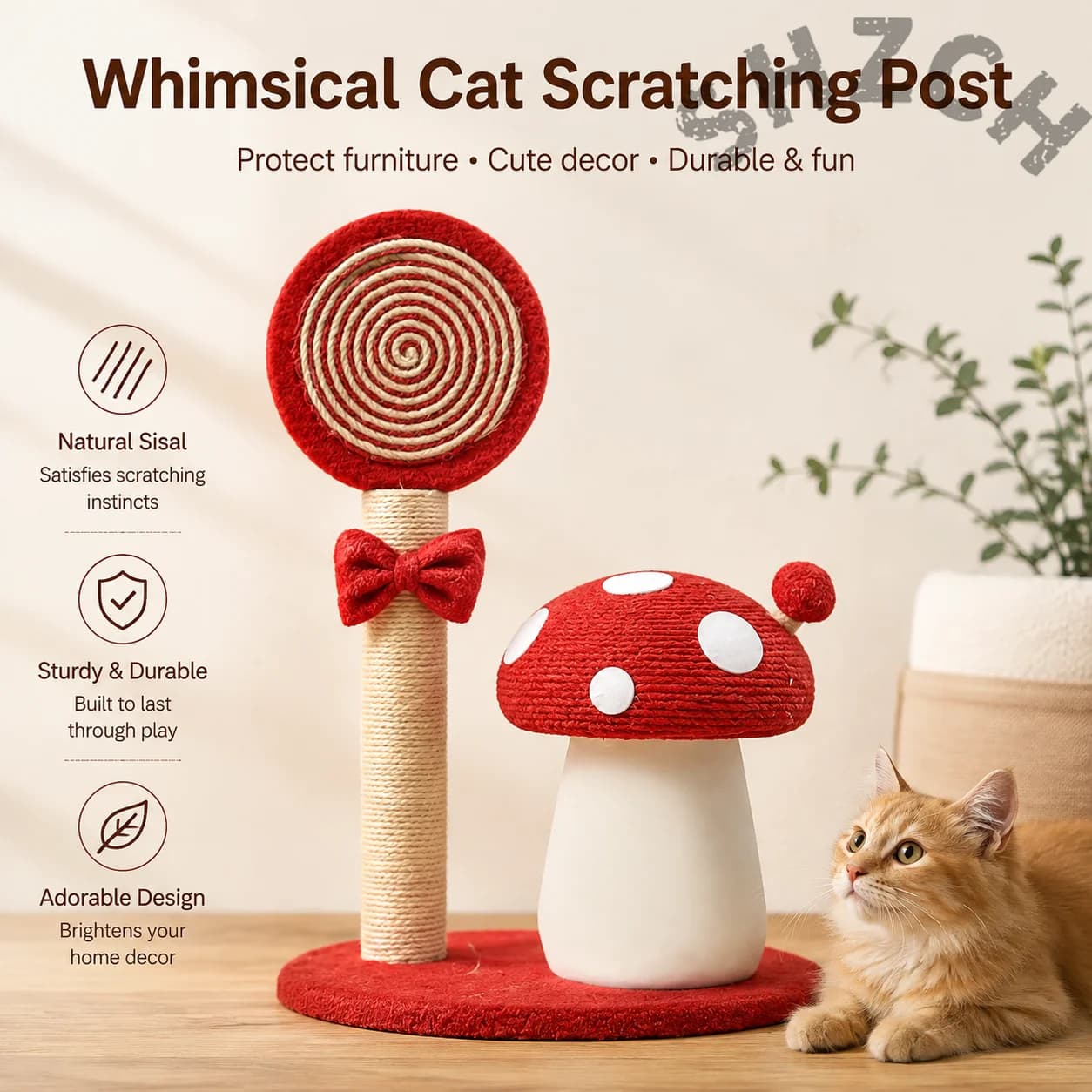 Mushroom shaped sisal cat scratching post no shedding sofa protection anti cat scratch small cat climbing frame high quality
