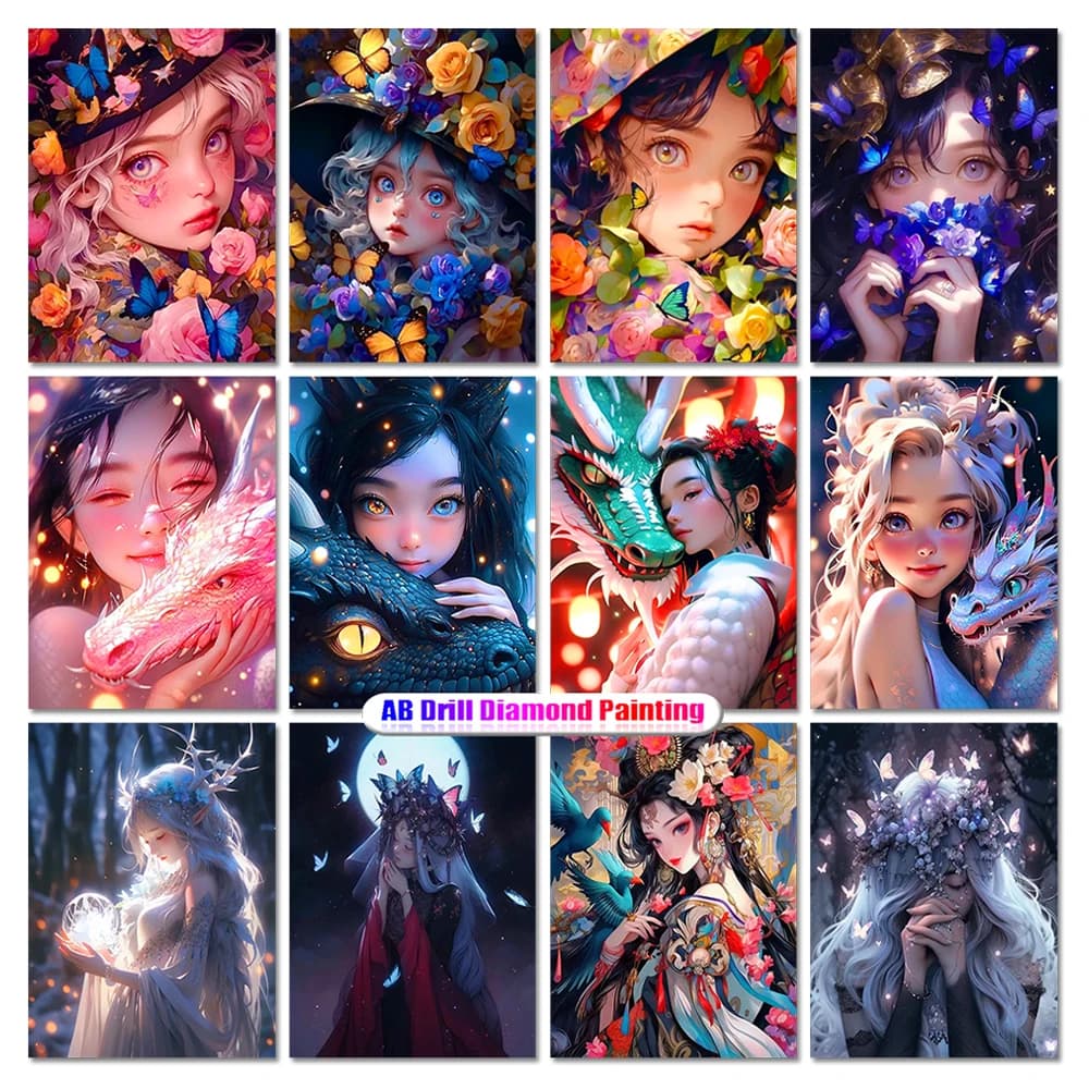 DIY 5D AB Diamond Painting Cartoon Girl Rhinestone Cross Stitch Mosaic Embroidery Set Handmade Gift Home Decoration