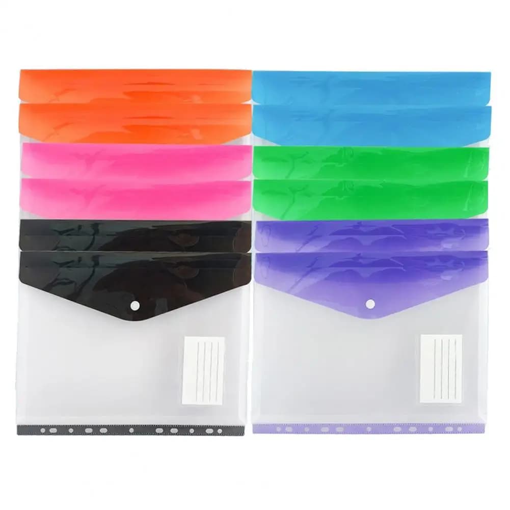 A4 Snap Button File Folder Horizontal 11 Hole PP Document Organizer Name Card Slot Transparent Storage Bag for Students Office