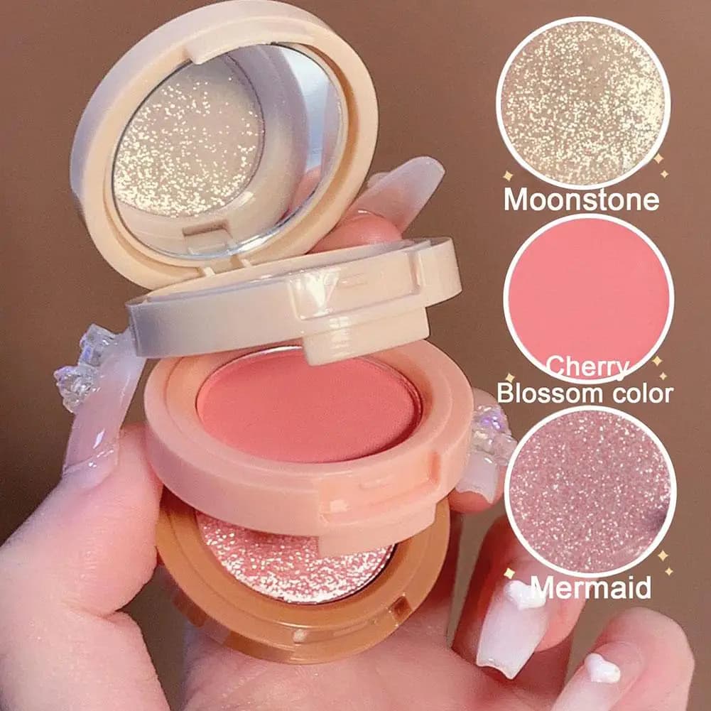 3 in 1 evidenziatore opaco fard tavolozza ombretto lucido perlato trucco glitter pesca rossetto bronzer contorno ombretto piatto cosmetici