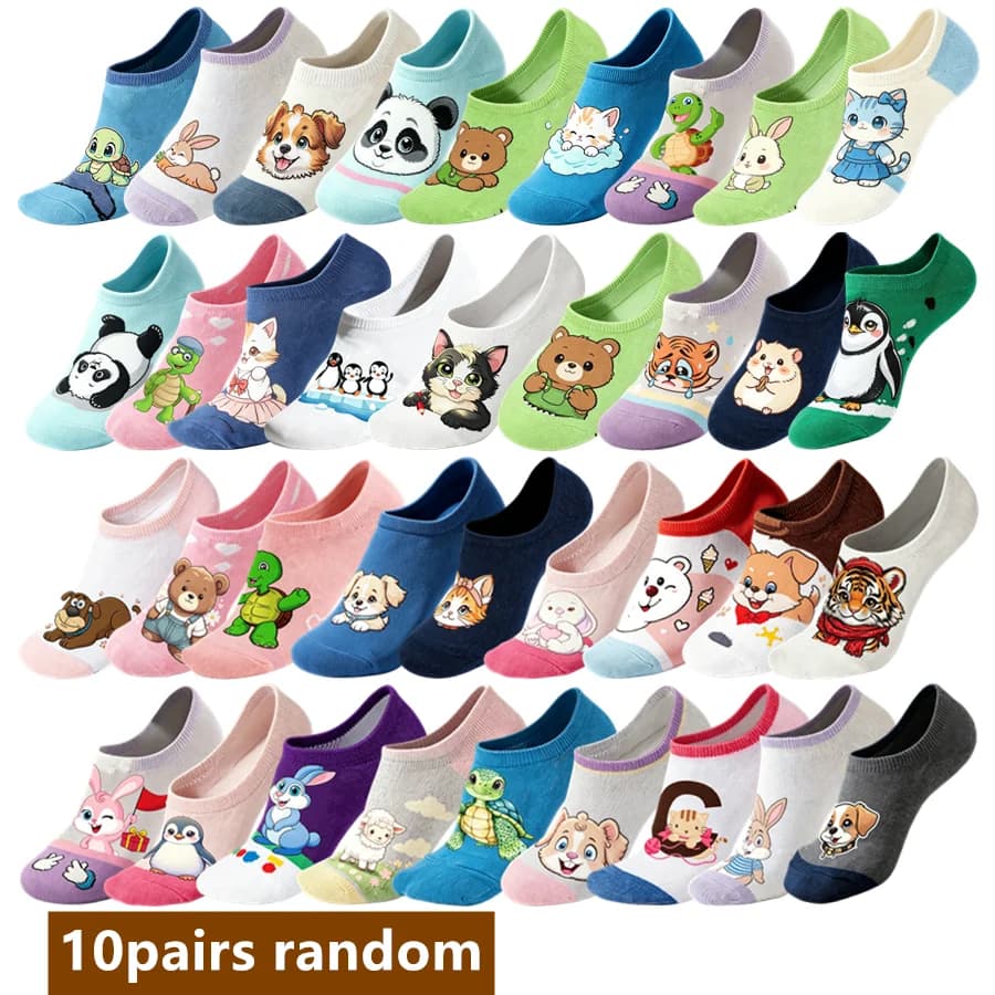 10 Pairs Random Unisex Street Style Crew Socks Cartoon Anime Hip Hop Novelty Funny Socks