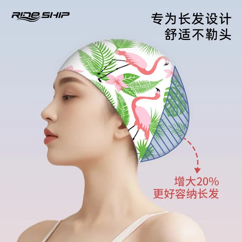 Large Swim Heads Fashion Women Print Ear Protection Long Hair Waterproof Silicone Swimming Heads Swimming Hats Swimming Accessories