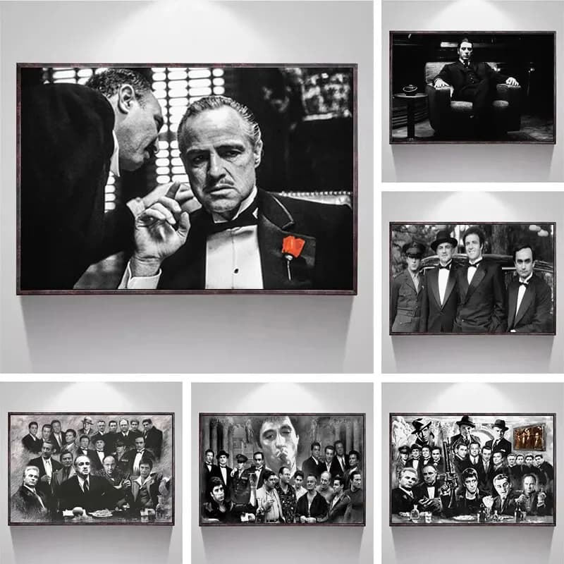 Classic Godfather Movie Poster Prints Black White Mafia Film Vito Corleone Al Pacino Canvas Painting Wall Art Home Decor