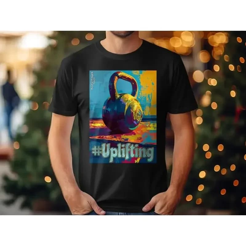 T-shirt colorata con stampa Kettlebell, design unico per la palestra, abbigliamento motivazionale per il fitness, vestiti che incitano al workout audace