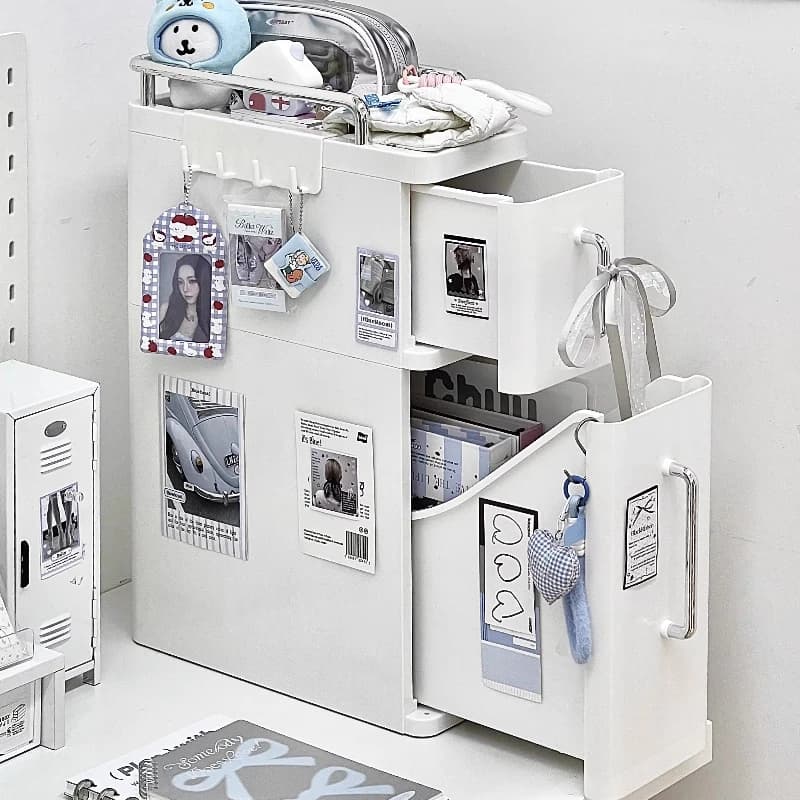 Mobiletto Sottile con Cassetti, Organizer Stretto Stile Ins per Documenti da Scrivania, Comodino Multiuso, Arredo Casa Creativo