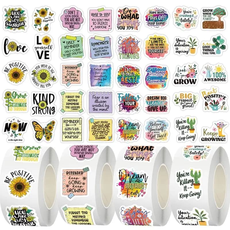 500PCS Inspirational English Roll Stickers Personalize Cute Reward Decoration Laptop Student Stationery Decals