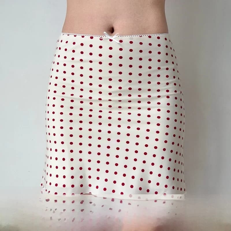 Abito rosso a pois con collo all'americana, gonna corta slim fit da donna, gonna a coda di pesce, marca Go Girl Go, tessuto in poliestere