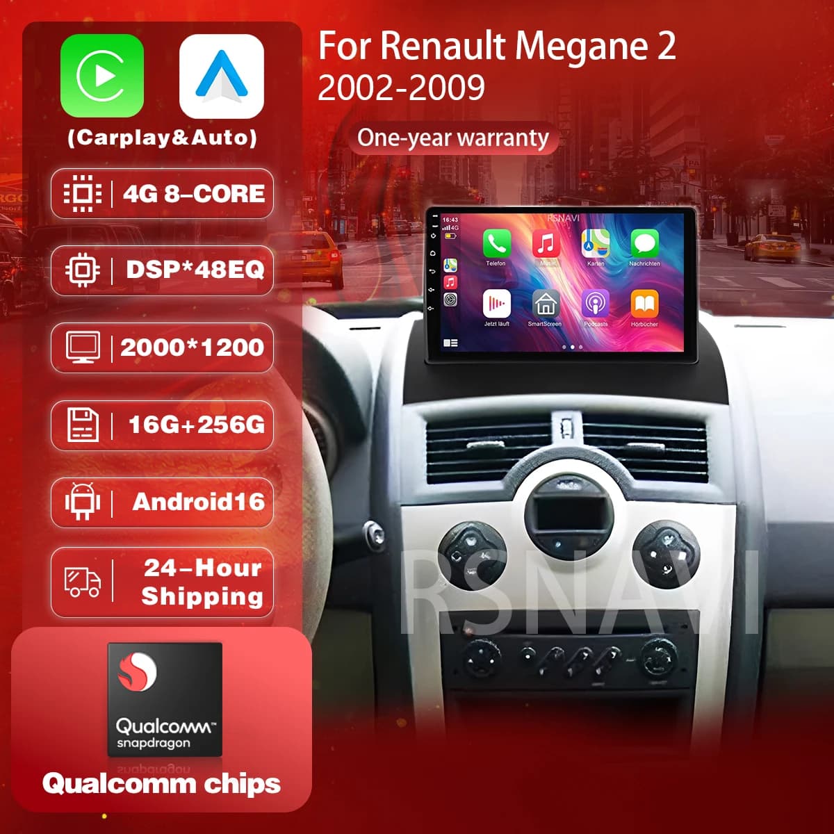 Android 16 Carplay Auto 2K Screen Car Radio Multimedia Player For Renault Megane 2 2002 - 2009 Autoradio Stereo 2din Head Unit