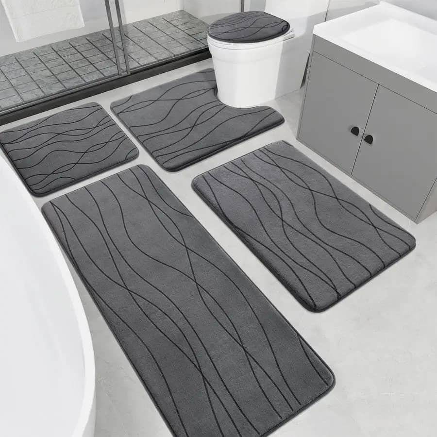Set di tappeti da bagno in memory foam grigio, 5 pezzi, tappetino ultra assorbente per bagno, antiscivolo, lavabile in lavatrice e ad asciugatura rapida, 5 pezzi