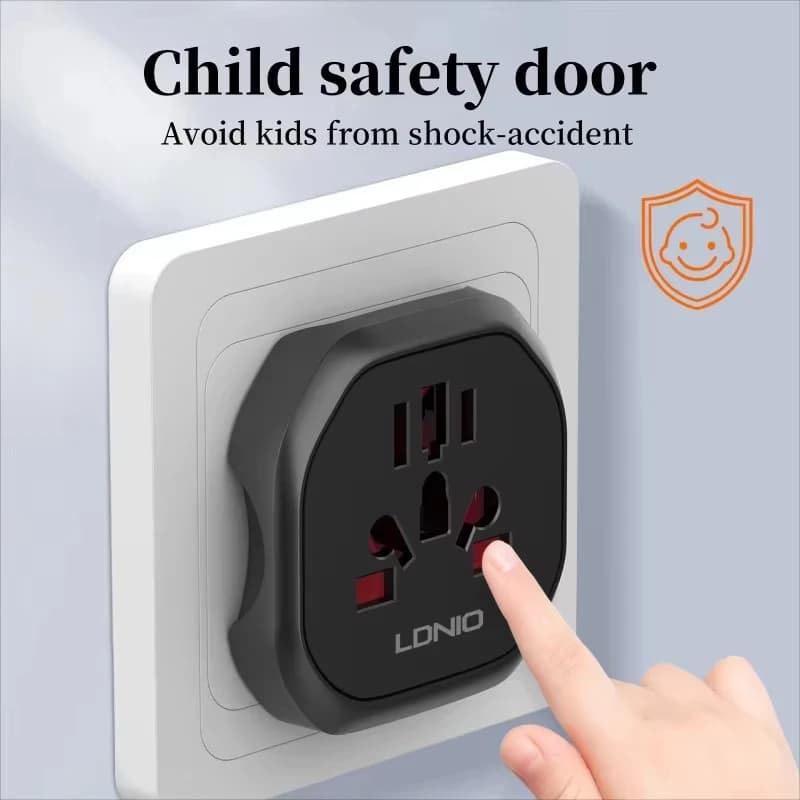 LDNIO Universal Travel Adapter 2500W, Child Safety, Fits 200+ Countries US/UK/AU/EU