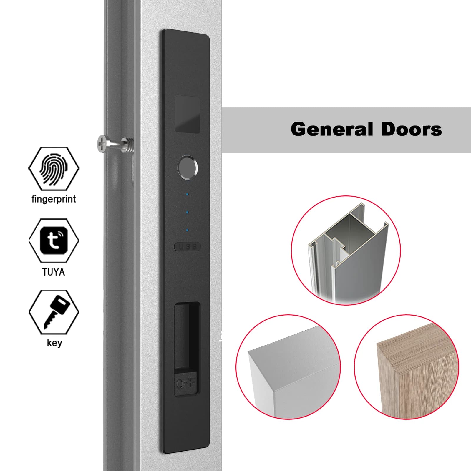 WINFREE Serratura intelligente per porta scorrevole Serratura per impronte digitali Tuya Protezione di sicurezza Bluetooth Serratura per porta in legno per balcone da giardino