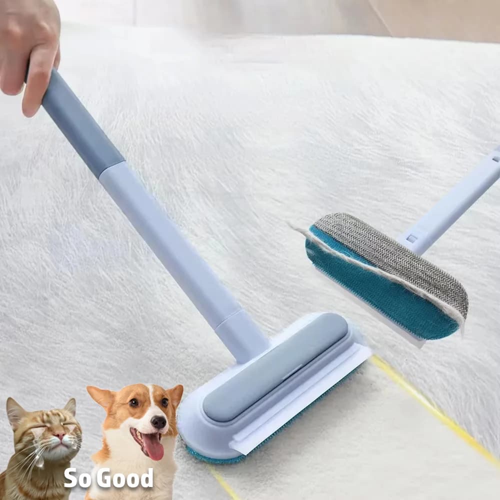 Spazzola Rimuovi Peli di Animali Domestici con Tergipavimento, Strumento per la Pulizia di Tappeti, Letti e Divani con Manico Lungo