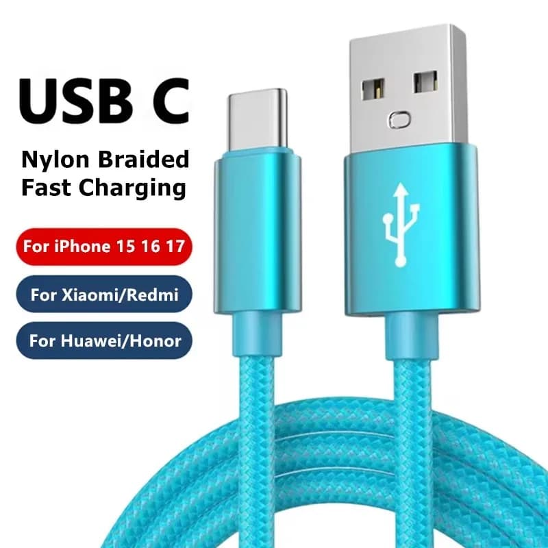 Cavo USB Type C Intrecciato in Nylon per Ricarica Rapida iPhone 15 16 17, Cavi Dati per Ricarica Veloce per Samsung Xiaomi Redmi POCO OnePlus