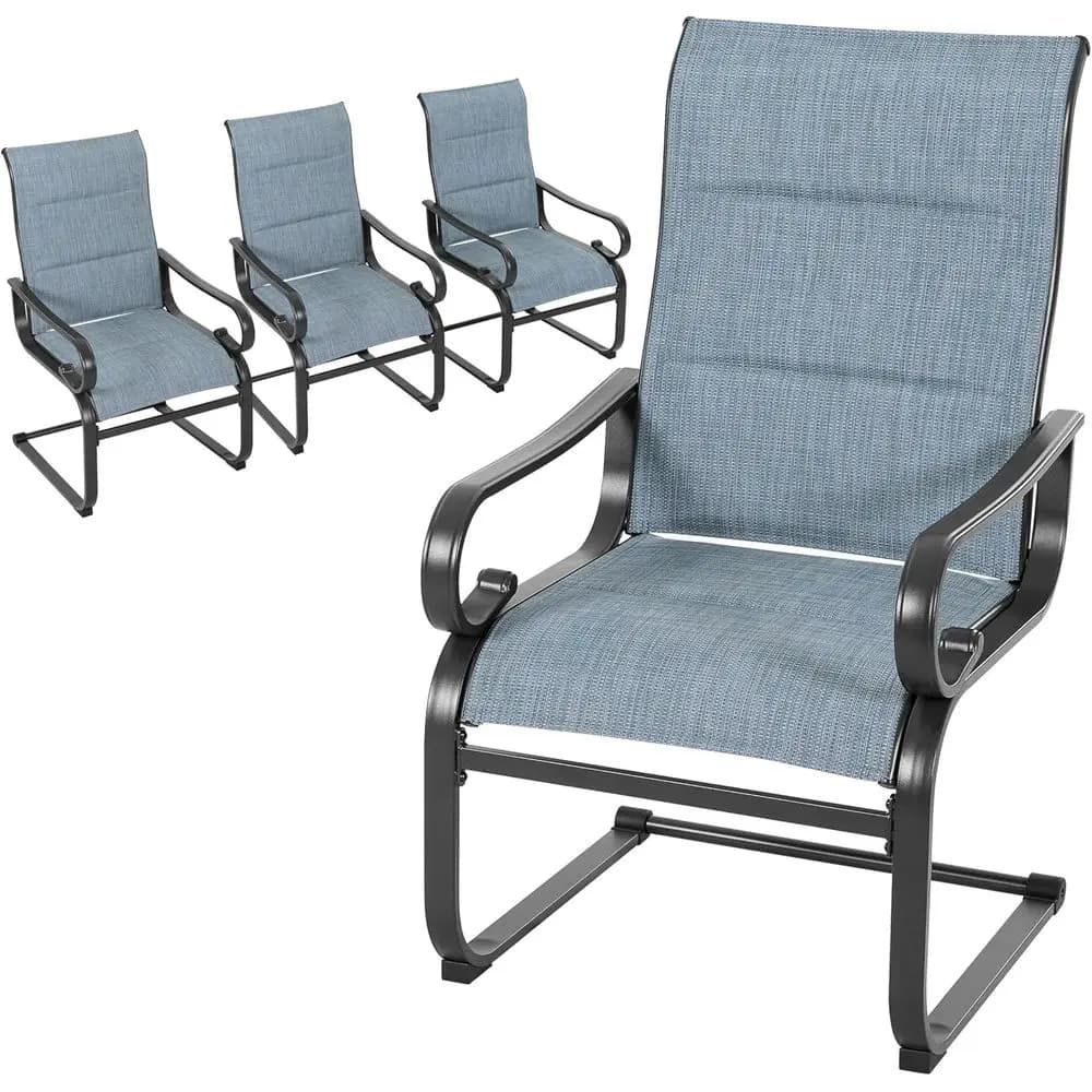 Set of 4-piece weatherproof garden chairs with cushions, durable metal structure, suitable for outdoors, garden, poolside, blue and B