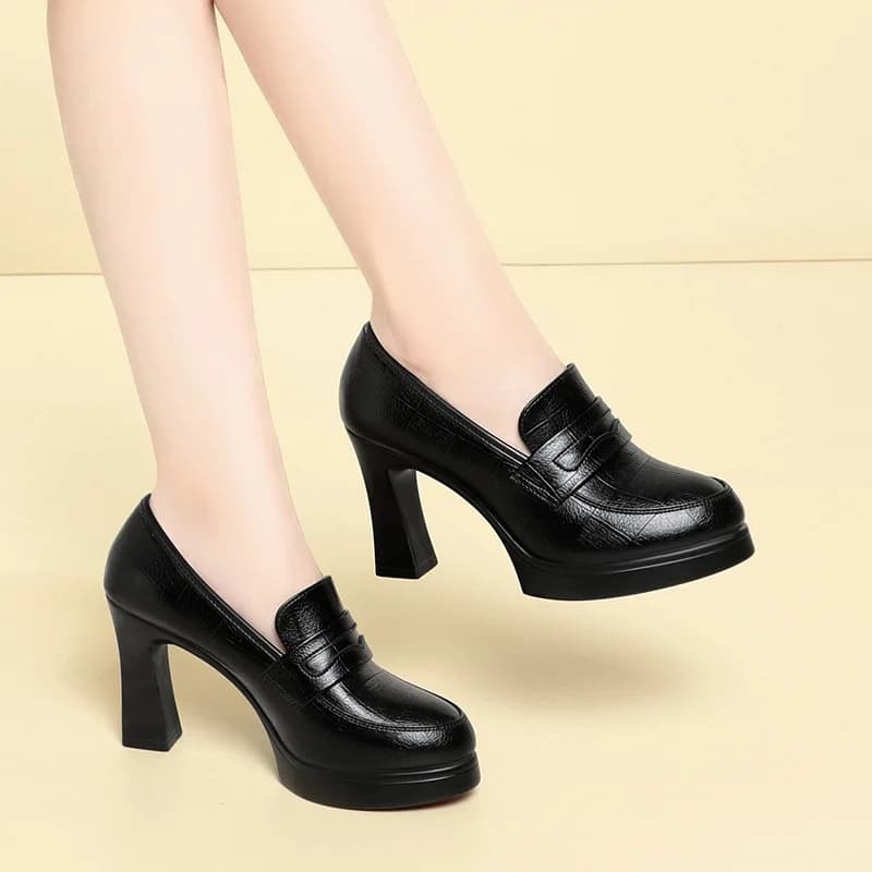 6 centimetri 9 centimetri Comode Scarpe Da Donna Eleganti Piattaforma Pompe 2025 Autunno Blocco Scarpe Tacco Alto Mocassini per Ufficio Modello Vestito Da Lavoro