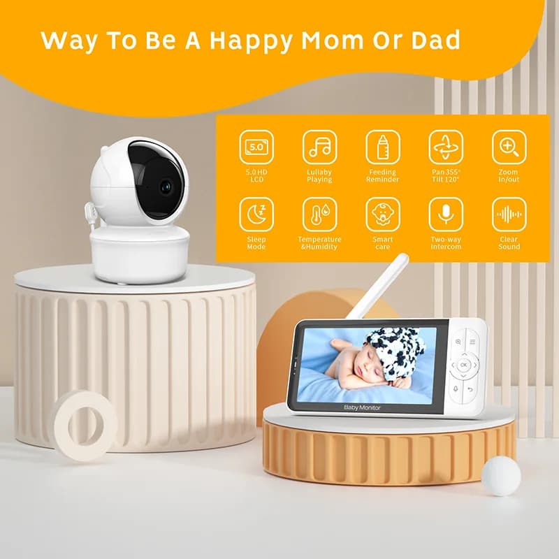 BABY 6T Baby Monitor 1080P HD Camera 5'''s Night Vision Screen Audio and Video Nanny Security 3000mAh Battery Temperature Monitor