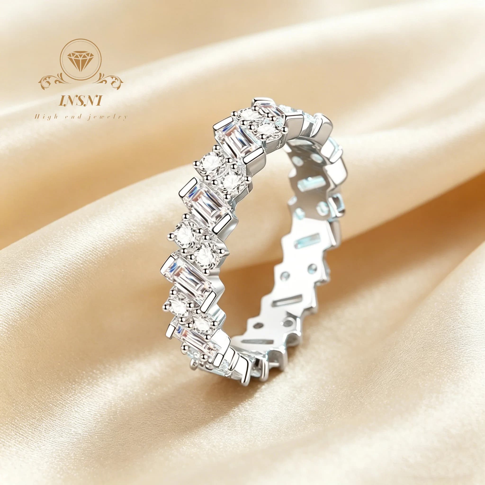 Anello da Donna 3CT con Moissanite a Cerchio Completo in Argento Sterling 925, Gioiello di Lusso Leggero e Conveniente, Regalo Stile Neutro per Uso Quotidiano Casual