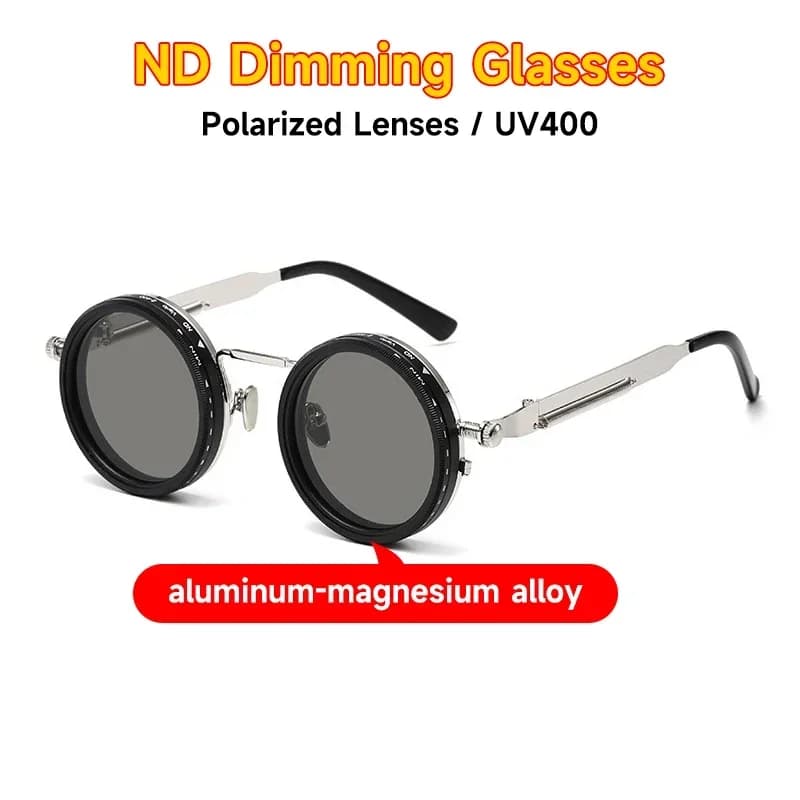 CRIXALIS Polarized Round Sunglasses ND9 Adjustable Dimming Men Women Retro Punk Men's Fishing Eyeglasses Outdoor Shades UV400