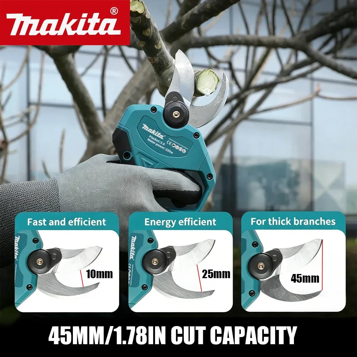 Makita 18V Brushless Cordless Pruning Shears Perfect Tool for Easy and Accurate Fruit Tree Branch Trimming in Gardens