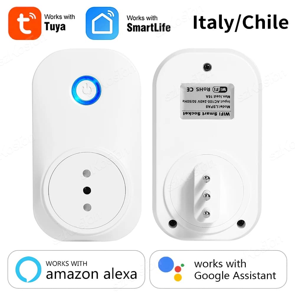 16A Chile Italy Intelligent Wifi Tuya Smart Life APP Wireless Intelligent Spine with Timer Power Monitor Voice Works with Alexa Google