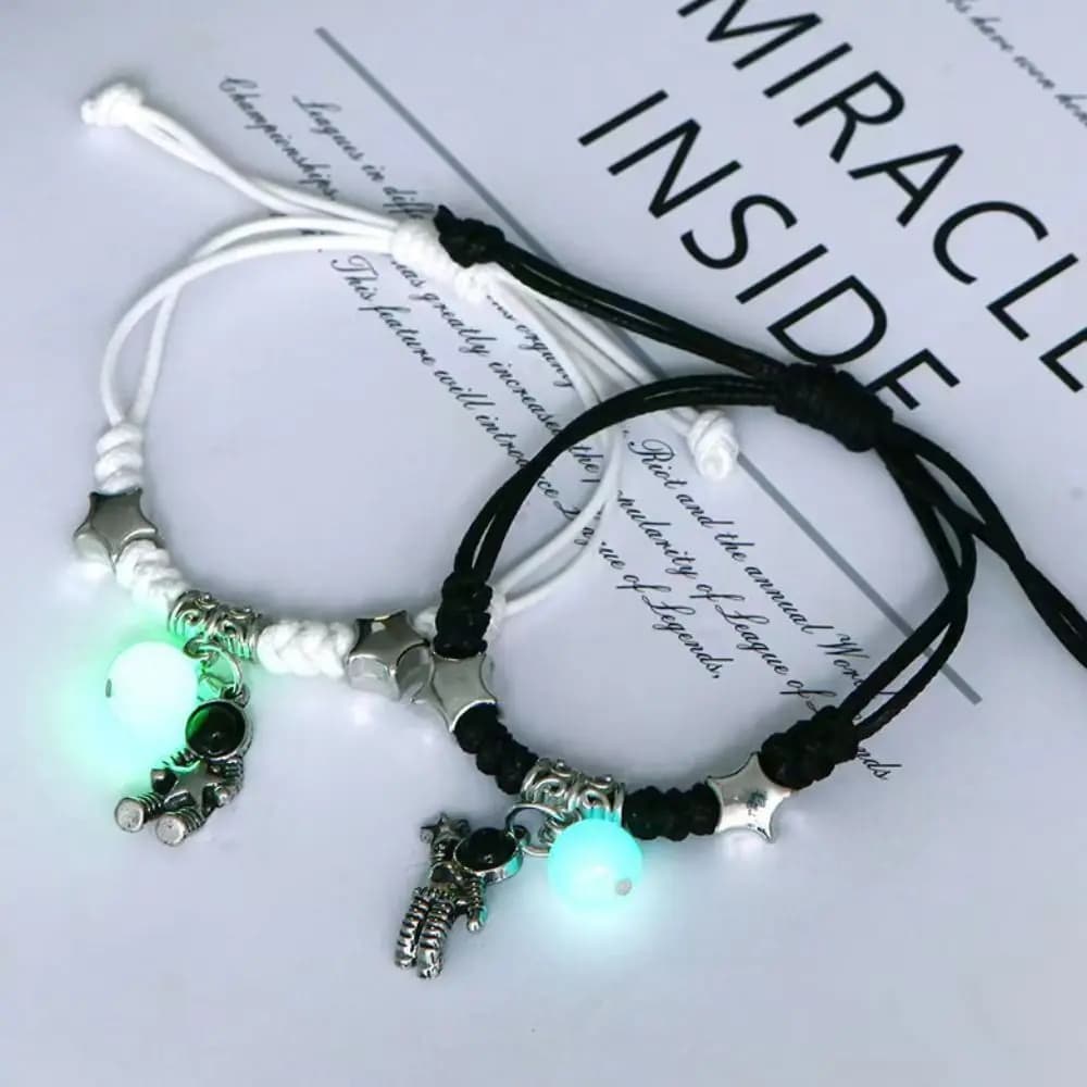 2 pezzi di perline luminose regolabili coppia braccialetto braccialetto gioielli corda intrecciata braccialetti con ciondoli set serratura a chiave braccialetto dell'amicizia stella