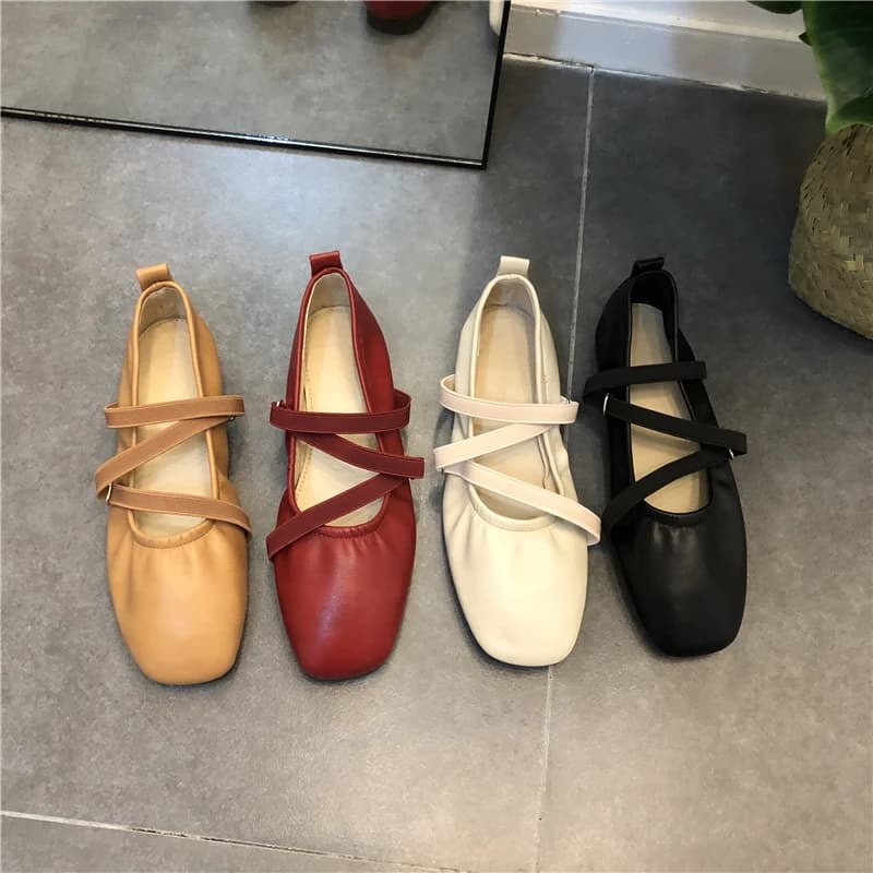 Primavera Balletto Scarpe Basse Donne Comode Scarpe di Pelle 2024 Donne di Lusso Punta Quadrata Piatto Mary Janes Scarpe Da Donna Doppia Fibbia