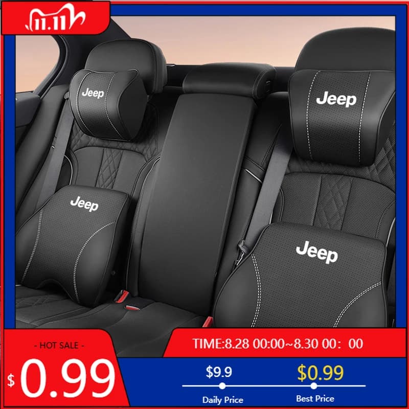 Portabicchieri Cuscino per il collo dell'auto Supporto lombare protettivo Poggiatesta in pelle per Jeep Grand Cherokee Wrangler Gladiator Compass Renega
