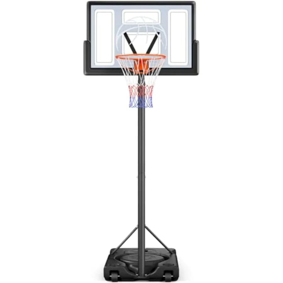 Sistema di canestro da basket per esterni per uso in giardino/corsie di accesso/interni: altezza regolabile fino a 3 metri, tabellone in acrilico infrangibile da 112 cm.