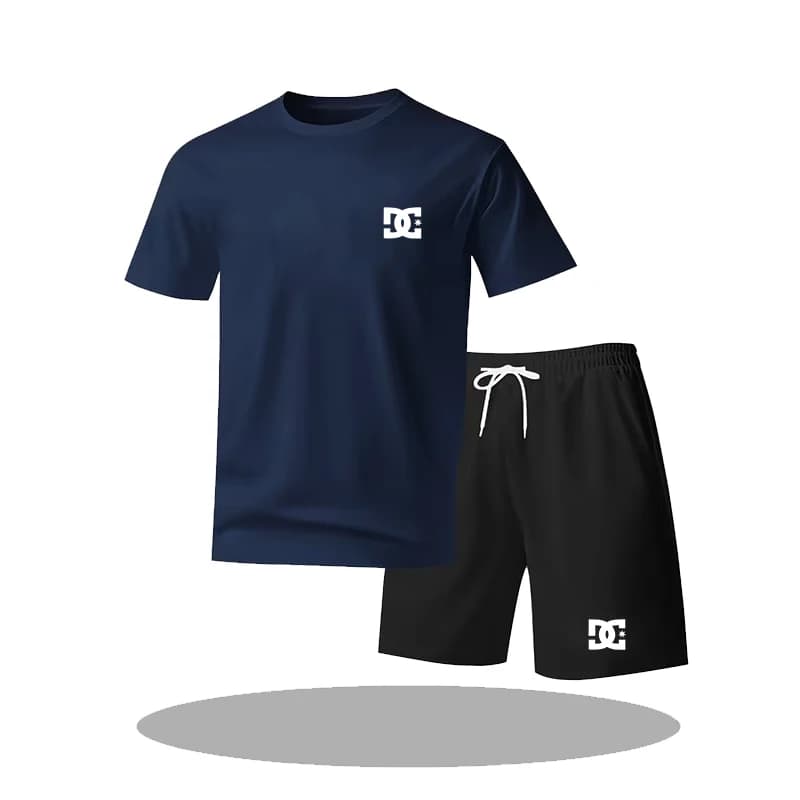 Title: Light Sweat Wicking Men Matching Tracksuit, Short Sleeve Tee And Drawstring Pocket Shorts Summer Daily Active Wear