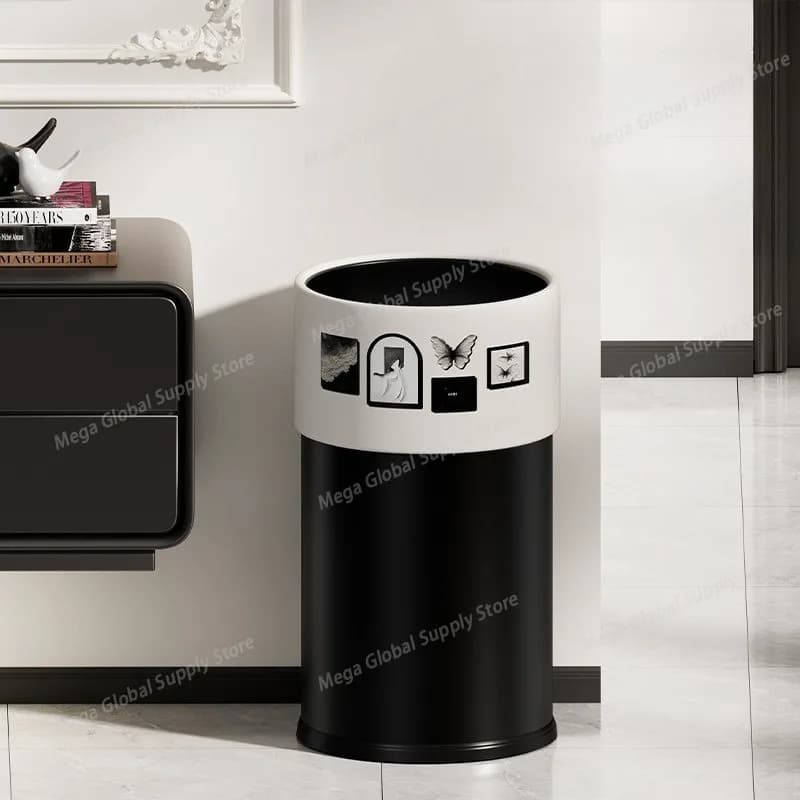 Stainless Steel Trash Can Luxury Round Trash Bin Cute Large Capacity Litter Bins Modern Bedroom Dustbin Recycle Accessories