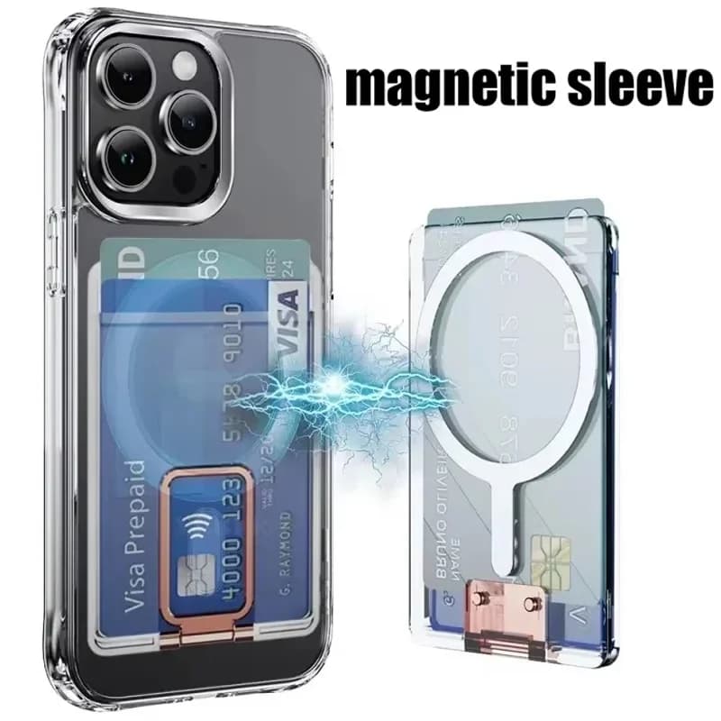 Transparent Magnetic Card Holder Wallet For Magsafe iPhone 16 15 14 13 12 Pro Max Plus Macsafe Phone Card Pocket Magnet Slots