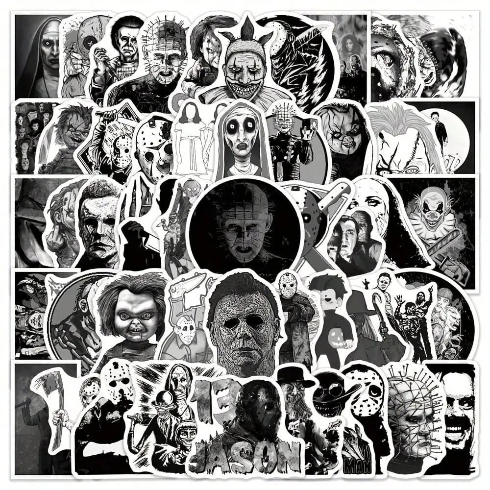 50 adesivi graffiti a tema horror per personaggi in bianco e nero - Vinile impermeabile per decorare bottiglie, laptop, cellulari