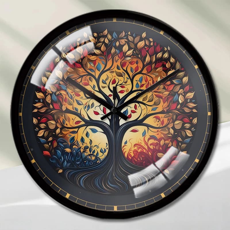 Orologio da parete sospeso silenzioso rotondo con albero della vita vibrante, adatto per soggiorno, scuola, sala studio, camera da letto, regali per bambini