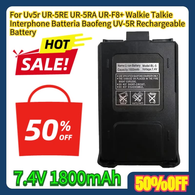 Batteria Ricaricabile 7.4V 1800mAh per Walkie Talkie Interfono Baofeng UV-5R, Compatibile con Modelli UV5R UR-5RE UR-5RA UR-F8+