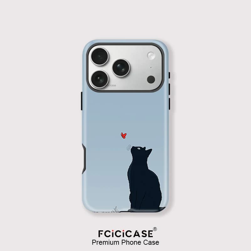 Custodia Opaca Fcicicase per iPhone 16 15 14 Plus 13 12 Pro Max 17 Air, Gatto Nero, Compatibile con Ricarica Wireless Magnetica MagSafe