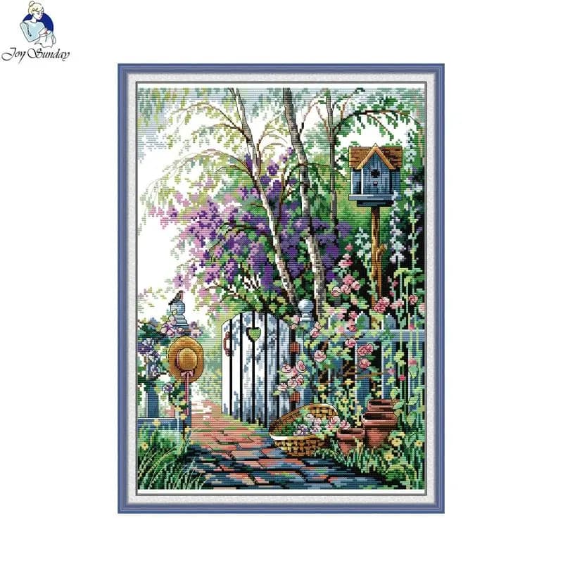 Garden Path Scenery Count and Stamped Cross Stitch Kit 11CT 14CT Canvas Printing Embroidery DIY Handmade Needlework Home Decor