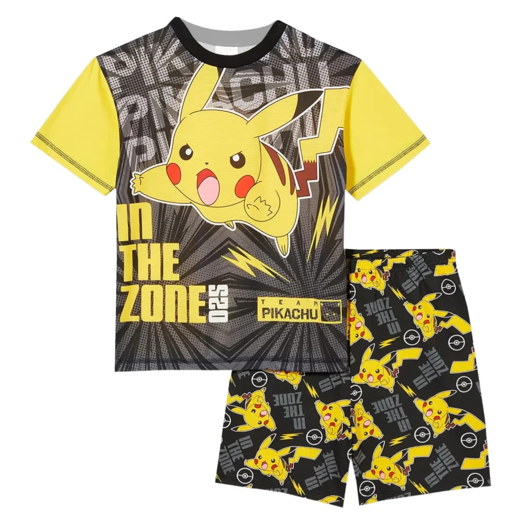 Set pigiama Potdemiel Pikachu In The Zone con stampa all-over, set di t-shirt e pantaloncini per adulti e bambini, estivo, ad asciugatura rapida, morbido e leggero