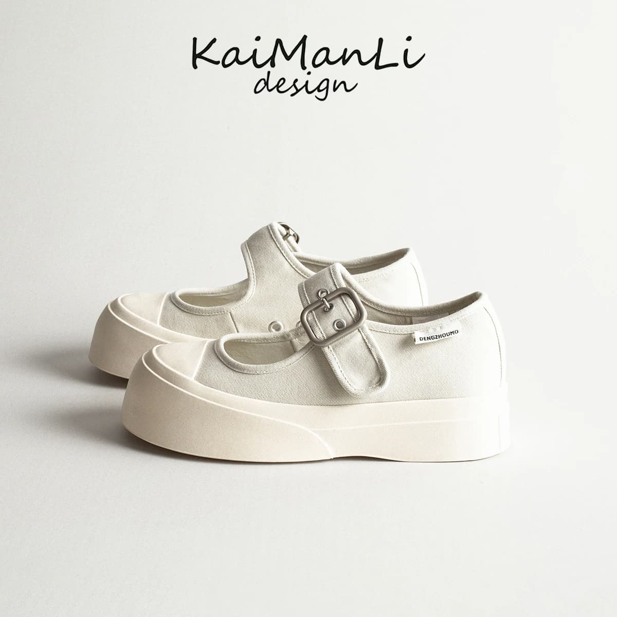 Ballet Style Thick Bottom Canvas Mary Janes Women's Shoes Retro Buckle Lightweight Casual Sports Sneakers round Toe Rubber Sole